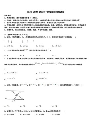 湖北省荆门市白石坡中学2024年七年级数学第二学期期末调研试题含解析.doc