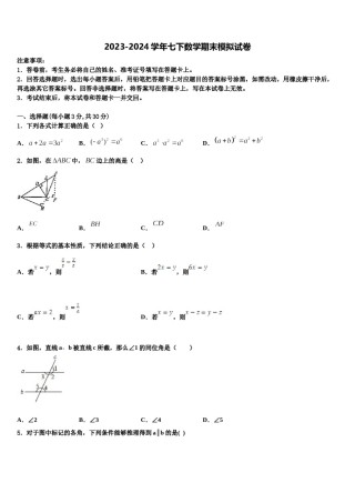 湖北省襄阳市保康县2024届七年级数学第二学期期末达标检测模拟试题含解析.doc