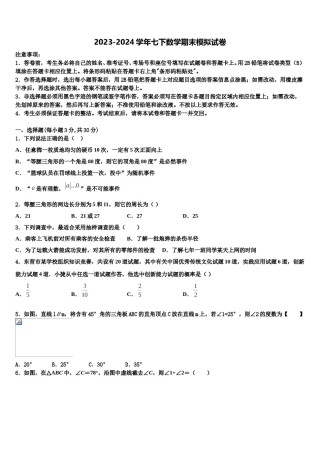 湖北省襄阳市四中学义教部2023-2024学年数学七下期末复习检测模拟试题含解析.doc
