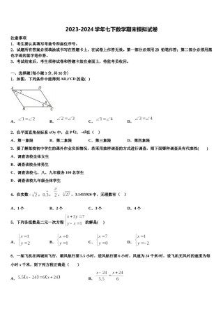 湖北省鄂州市区2024年数学七下期末学业质量监测模拟试题含解析.doc