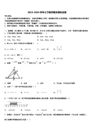 湖北省阳新县2024年数学七下期末检测试题含解析.doc