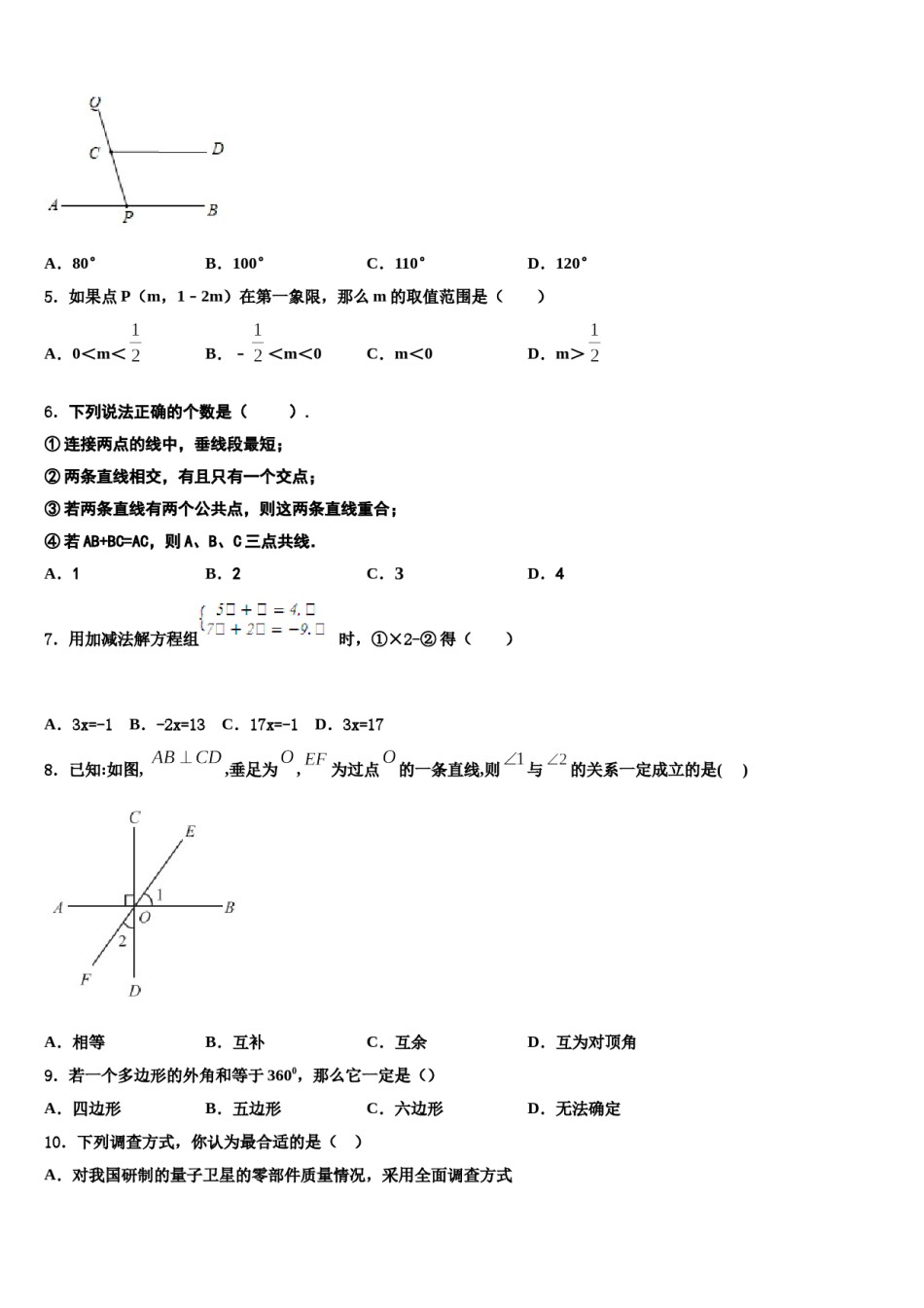 湖北省麻城市张家畈镇中学2023-2024学年七年级数学第二学期期末质量跟踪监视试题含解析.doc_第2页