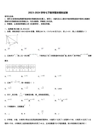 湖北省黄冈市黄州区启黄中学2023-2024学年数学七下期末经典模拟试题含解析.doc