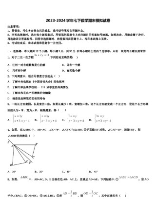 湖北省黄石市富池片区2023-2024学年七年级数学第二学期期末调研模拟试题含解析.doc