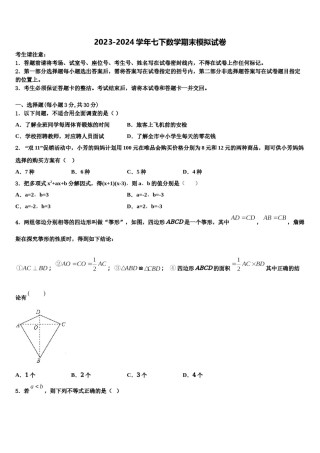 湖南省周南石燕湖中学2023-2024学年七下数学期末经典试题含解析.doc