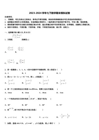 湖南省娄底市2024年数学七下期末调研模拟试题含解析.doc