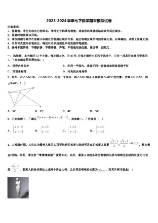 湖南省娄底市实验中学2024年七年级数学第二学期期末学业质量监测模拟试题含解析.doc