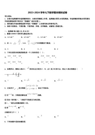 湖南省岳阳临湘市2024年七下数学期末考试试题含解析.doc