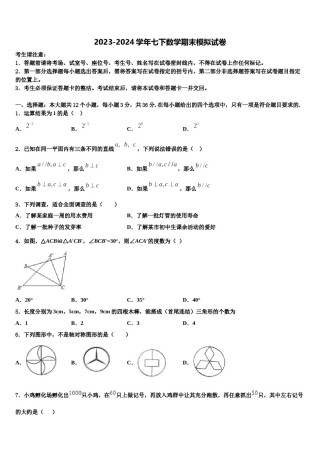 湖南省张家市2023-2024学年七下数学期末质量检测试题含解析.doc