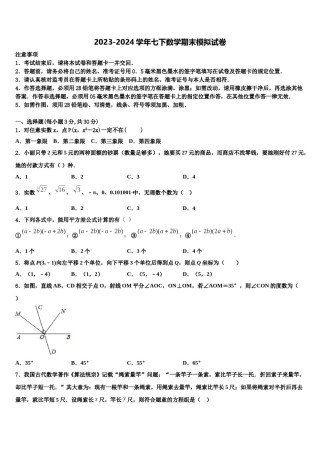 湖南省张家界市永定区民族中学2023-2024学年七年级数学第二学期期末统考试题含解析.doc