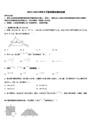 湖南省张家界市永定区民族中学2024届七年级数学第二学期期末质量检测模拟试题含解析.doc