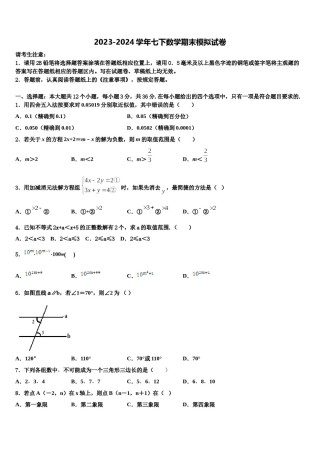 湖南省武冈市第一中学2024年数学七下期末监测模拟试题含解析.doc