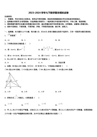 湖南省沅陵县2024届数学七下期末复习检测模拟试题含解析.doc