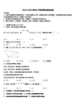 湖南省浏阳市浏阳河中学2024年七年级数学第二学期期末联考模拟试题含解析.doc