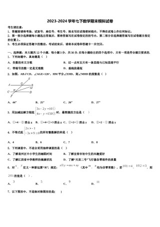 湖南省澧县2024年七年级数学第二学期期末经典模拟试题含解析.doc
