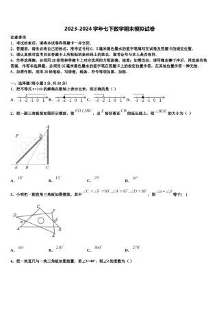 湖南省益阳地区2023-2024学年七下数学期末学业质量监测模拟试题含解析.doc