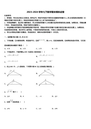 湖南省益阳地区2024年七年级数学第二学期期末经典试题含解析.doc
