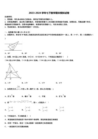 湖南省衡阳市2024届七下数学期末监测试题含解析.doc