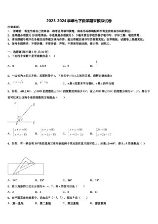 湖南省衡阳市第九中学2024届数学七下期末教学质量检测试题含解析.doc