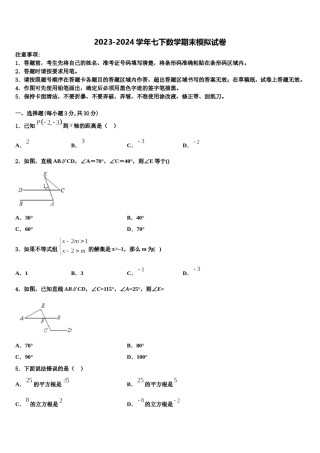 湖南省衡阳耒阳市2023-2024学年七年级数学第二学期期末复习检测试题含解析.doc