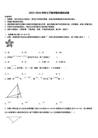 湖南省邵阳市双清区2024届七下数学期末监测试题含解析.doc