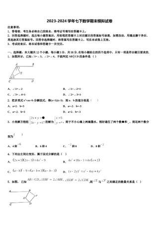 湖南省邵阳市名校2023-2024学年七年级数学第二学期期末经典模拟试题含解析.doc