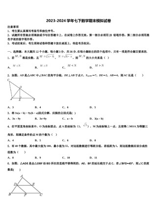 湖南省邵阳市第十一中学2024年数学七下期末调研模拟试题含解析.doc