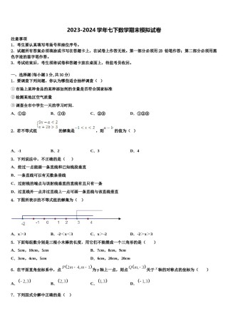 湖南省长沙市一中学湘一南湖学校2023-2024学年数学七下期末综合测试模拟试题含解析.doc
