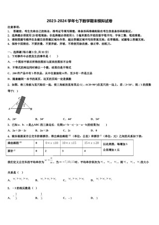 湖南省长沙市中学雅培粹学校2024届七下数学期末调研试题含解析.doc