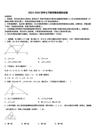 湖南省长沙市湘郡培粹实验中学2024届七下数学期末学业质量监测试题含解析.doc
