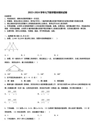 湖南省长沙市西雅中学2023-2024学年七下数学期末监测模拟试题含解析.doc