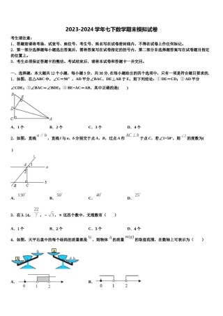 湖南省长沙市雅礼实验中学2024年七下数学期末达标检测试题含解析.doc