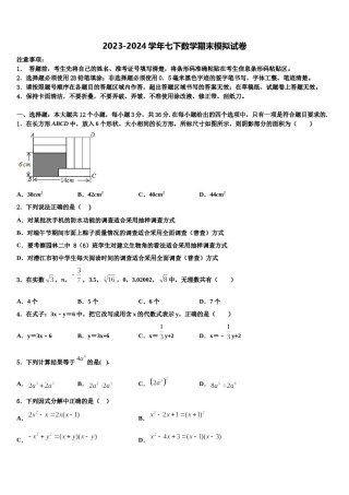 湖南省长沙市雅礼雨花中学2024年七年级数学第二学期期末统考模拟试题含解析.doc