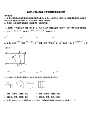 湖南省雅礼教育集团2024年七年级数学第二学期期末学业质量监测模拟试题含解析.doc