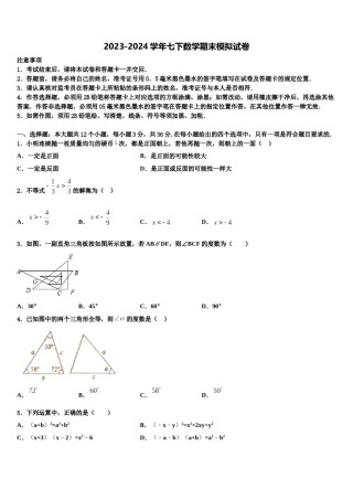 湖南省雨花区2024年数学七下期末教学质量检测模拟试题含解析.doc