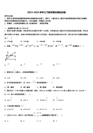 湖南长沙市广益中学2024届七下数学期末质量跟踪监视模拟试题含解析.doc