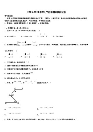 玉树市重点中学2023-2024学年七年级数学第二学期期末经典试题含解析.doc