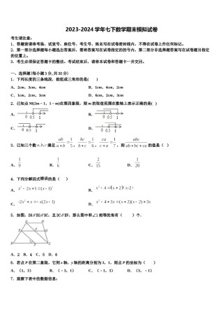 玉树市重点中学2024年数学七下期末复习检测模拟试题含解析.doc