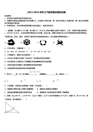 甘肃张掖甘州中学2023-2024学年七年级数学第二学期期末考试试题含解析.doc