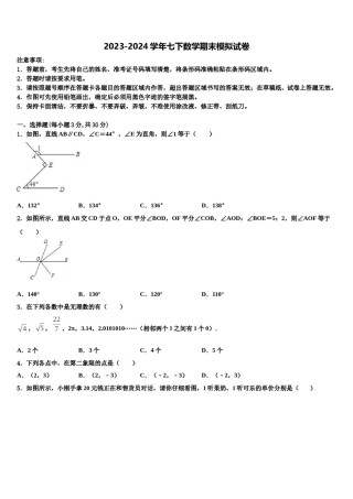 甘肃省会宁县2024届七年级数学第二学期期末质量检测试题含解析.doc