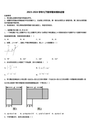 甘肃省平凉市静宁县2024届七下数学期末考试模拟试题含解析.doc
