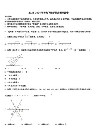 甘肃省庆阳镇原县联考2024年七年级数学第二学期期末监测试题含解析.doc