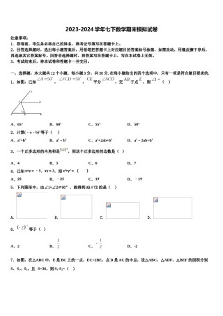 甘肃省张掖四中学2024届数学七下期末质量检测试题含解析.doc