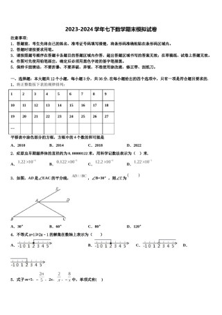 甘肃省张掖市临泽二中学、三中学、四中学2023-2024学年数学七下期末教学质量检测模拟试题含解析.doc