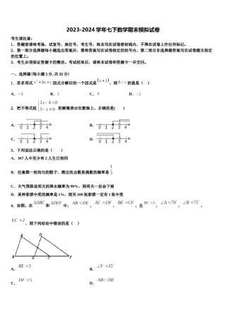 甘肃省武威五中学2024年七年级数学第二学期期末检测模拟试题含解析.doc