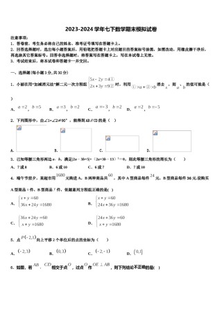 甘肃省武威市凉州区永昌镇和寨九制学校2024届七下数学期末达标检测试题含解析.doc
