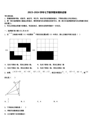 甘肃省武威市凉州区洪祥镇2023-2024学年七年级数学第二学期期末学业水平测试模拟试题含解析.doc