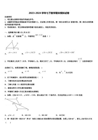 甘肃省武威市名校2024届七年级数学第二学期期末考试试题含解析.doc