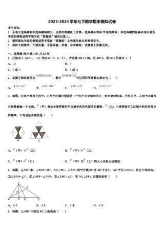 甘肃省武威第五中学2024届七年级数学第二学期期末达标检测试题含解析.doc