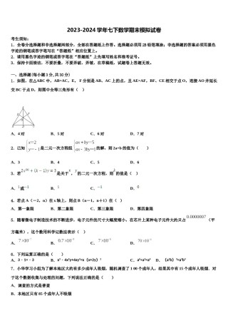 甘肃省永昌六中学2024年七年级数学第二学期期末达标检测模拟试题含解析.doc